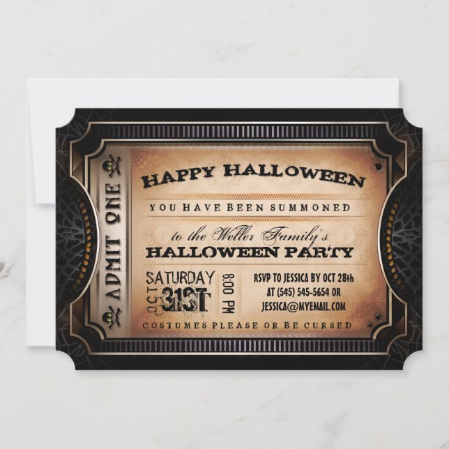 Orange och svart - ett Halloween fest Biljett Inbjudningar (Framsida)