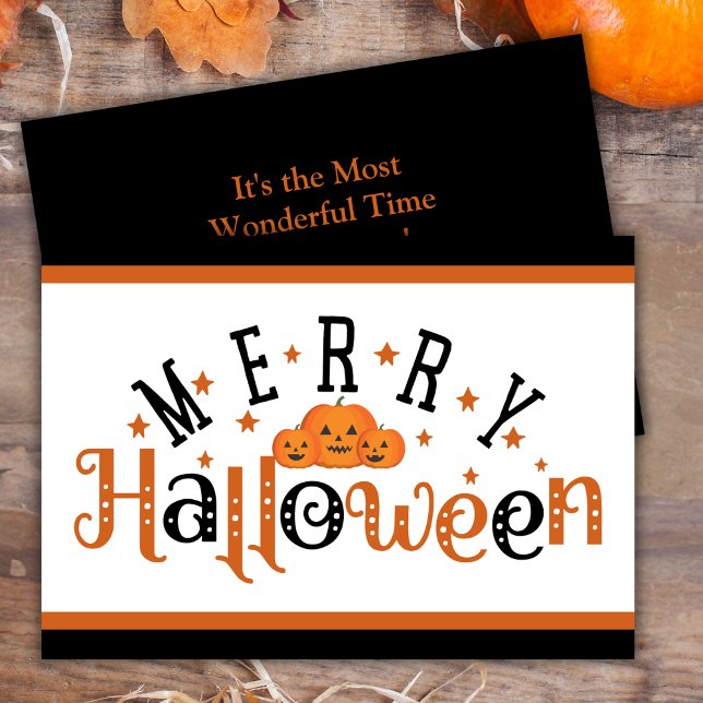 Orange och svart Festive Merry Halloween-Anpassnin Julkort (Orange And Black Festive Merry Halloween Custom Holiday Card)