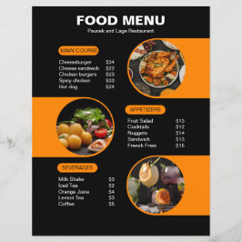 Orange och svart fet geometrisk meny för restauran