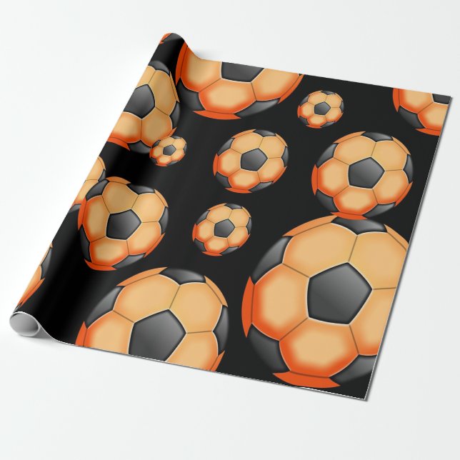 Orange och svart fotboll presentpapper (Utrullad)
