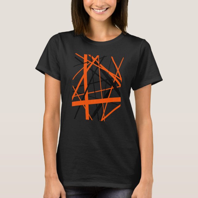 Orange och svart geometrisk remsor utklippta Mönst T Shirt (Framsida)