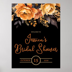 Orange och svart, Halloween, Bröllopsdusch med blo Poster