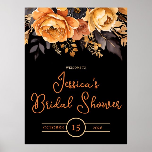 Orange och svart, Halloween, Bröllopsdusch med blo Poster (Framsidan)