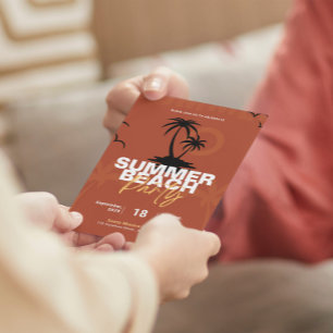 Orange och svart illustration Sommarbladen Party Inbjudningar