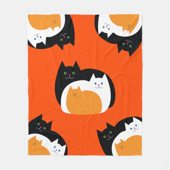 Orange och svart Kattunge Fleecefilt (Framsidan)
