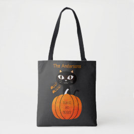 Orange och svart kute Bus eller godis Halloween Tygkasse