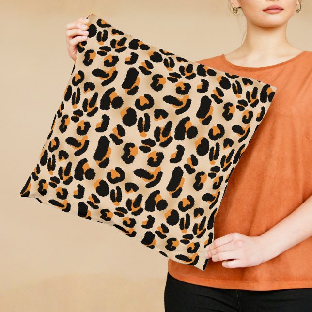 Orange och svart leopard Skriv ut Dekorativ kudde (Orange and Black Animal Leopard Print Throw Pillow)