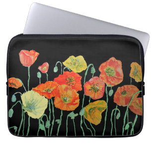 Orange och svart poppies blommigt Orange röd Laptop Fodral
