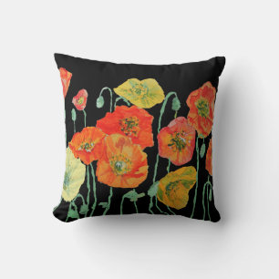 Orange och svart poppies Poppy art Decor Cushion Kudde