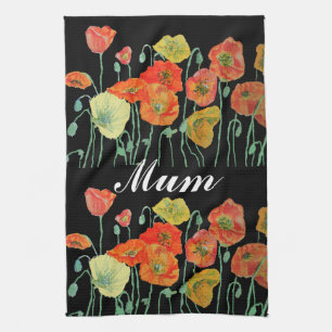 Orange och svart poppies Watercolor Morsa Tea Towe Kökshandduk