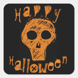 Orange och svart skal Happy halloween Fyrkantigt Klistermärke