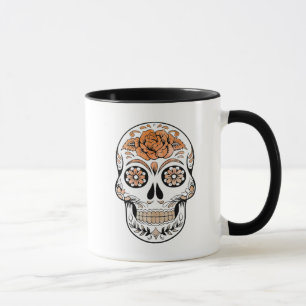 Orange och svart socker Skull och Ro Halloween Mugg