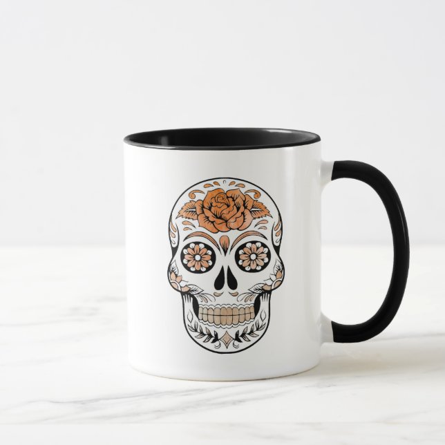 Orange och svart socker Skull och Ro Halloween Mugg (Höger)