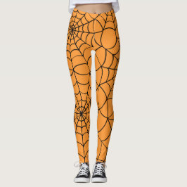 Orange och svart Spindelnät Halloween Leggings