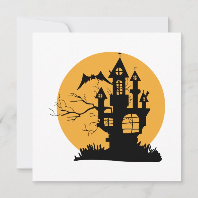 Orange och svart spökhus Halloween Inbjudningar (Framsida)