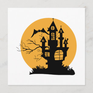Orange och svart spökhus Halloween Inbjudningar