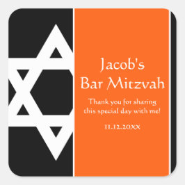 Orange och svart stjärna av David Pub Mitzvah Favo Fyrkantigt Klistermärke