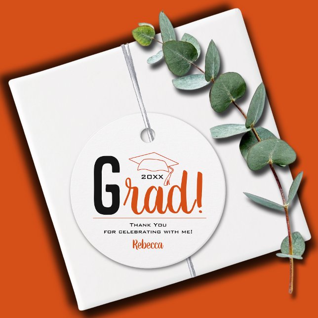 Orange och svart Studentmössa Gåvor Etiketter (2" round personalized graduation favor gift tags in black and orange graduation cap )