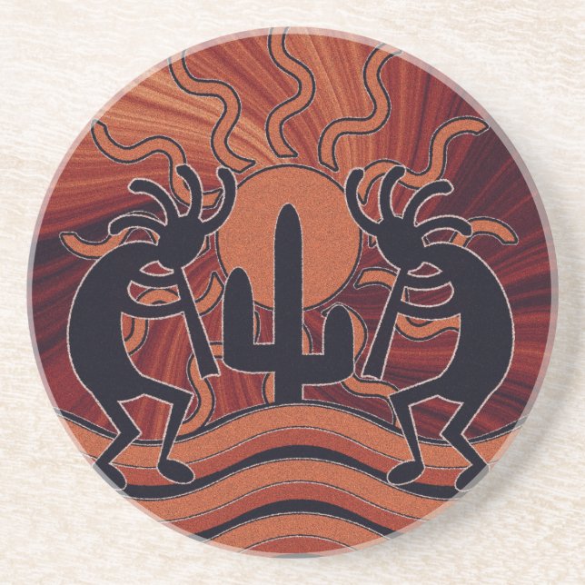 Orange och svart sydvästra design Kokopelli Underlägg Sandsten (Framsidan)