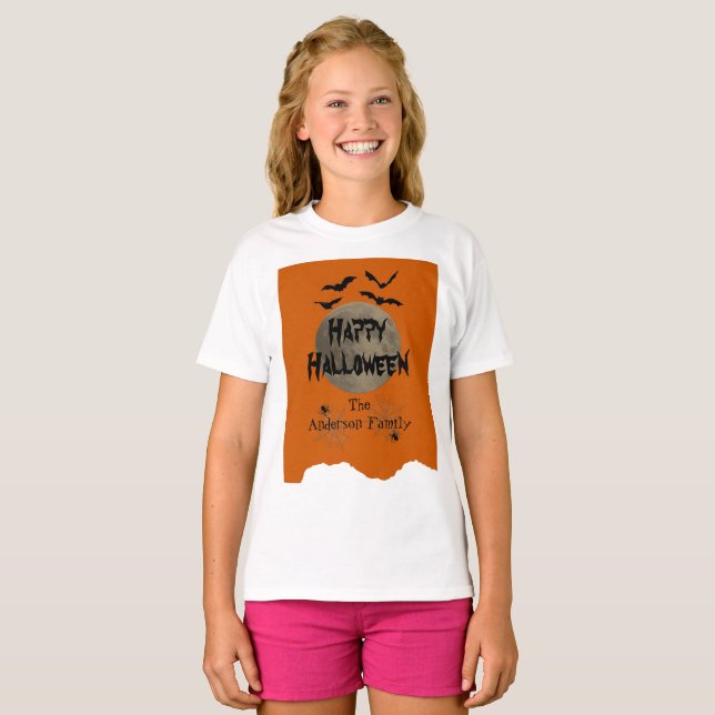Orange och svart taloky Modern Happy halloween Kid T Shirt (Hel framsida)