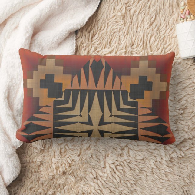 Orange och svart texturerad geometri lumbarkudde (Filt)