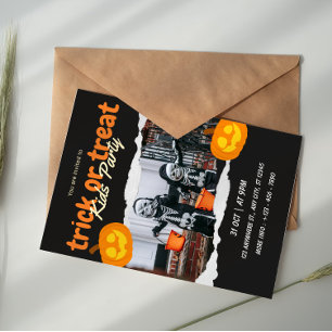 Orange och svart trick or treat halloween barn inbjudningar