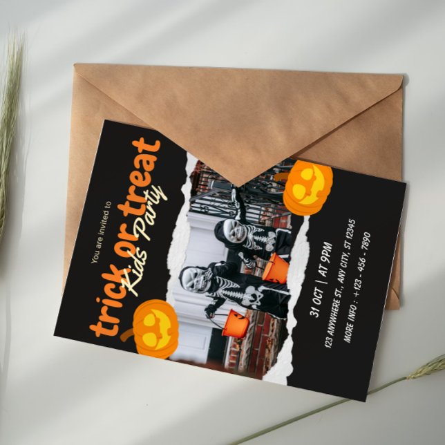 Orange och svart trick or treat halloween barn  inbjudningar (Skapare uppladdad)