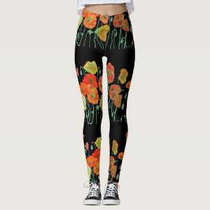 Orange och svart vallmobalger leggings