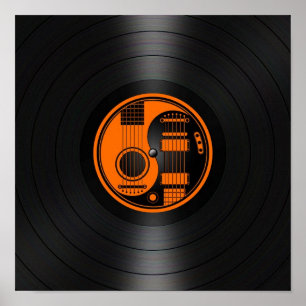 Orange och svart Yin Yang Guitars Vinyl Graphic Poster