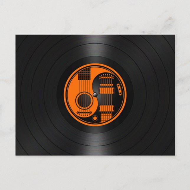 Orange och svart Yin Yang Guitars Vinyl Graphic Vykort (Framsida)