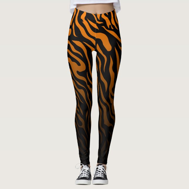 Orange och svart Zebra ränder: Snyggt Leggings (Framsida)