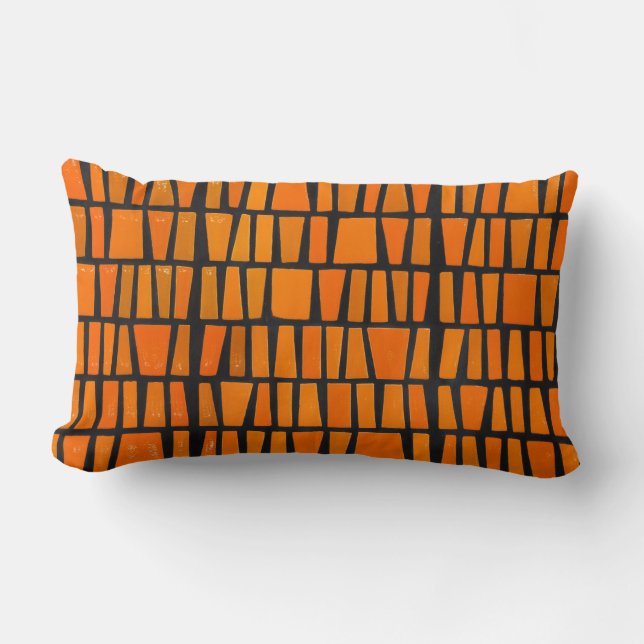 Orange och svarta afrikanska stammen mönster lumbarkudde (Framsida)