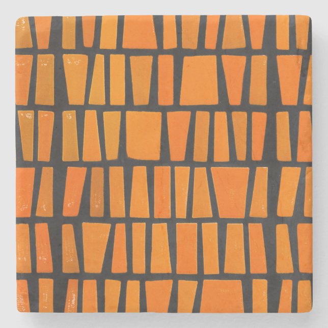 Orange och svarta afrikanska stammen mönster stenunderlägg (Framsidan)