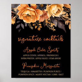 Orange och svarta Halloween blommiga signaturdryck Poster