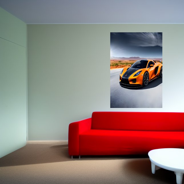 Orange och svarta sportbilar på väg | AI Art Poster (Skapare uppladdad)
