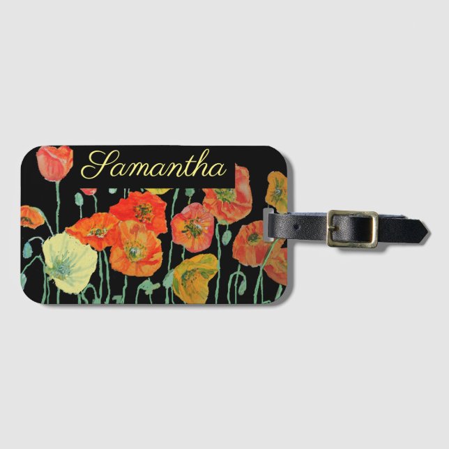 Orange och svarta vallmor blommande orange röd bagagebricka (Framsida horisontal)