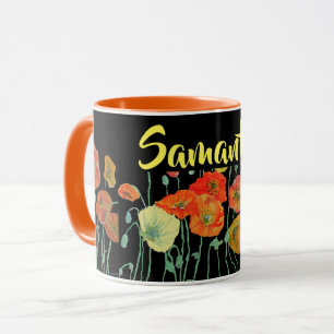 Orange och svarta vallmovattenfärgskål mugg
