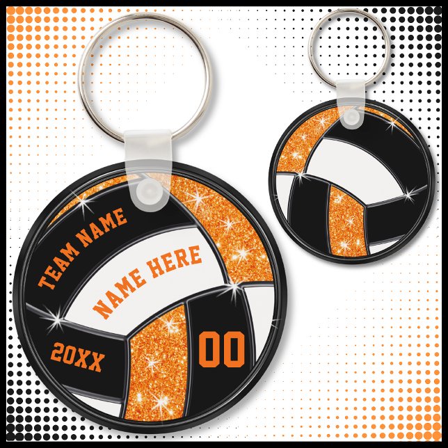 Orange- och svarta volleybollgåvor för spelare nyckelring (Cheap Orange, Black and White, Volleyball Souvenirs. Personalized volleyball party favors.)