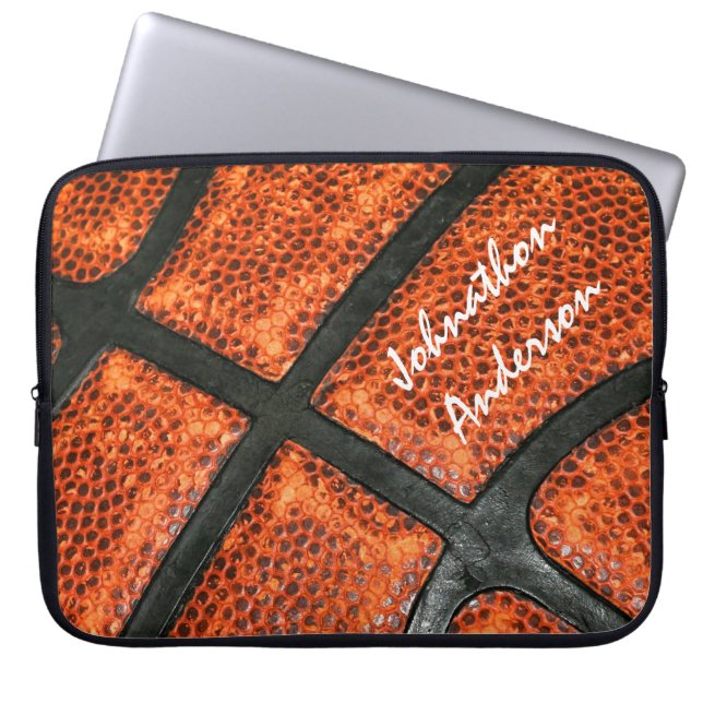 Orange- och svartbasketmönster med autografen laptop fodral (Framsidan)