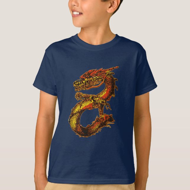 Orange- och svartdrakekonst t shirt (Framsida)