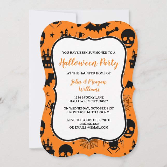 Orange- och svarthalloween festinbjudan inbjudningar (Framsida)
