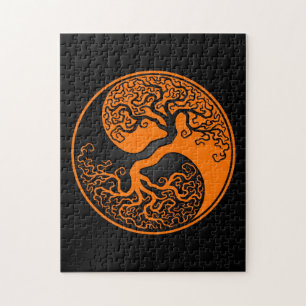 Orange och svartlivets träd Yin Yang Pussel