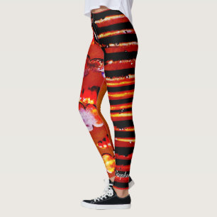 Orange- och svartrand med personlignamn leggings