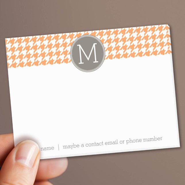 Orange och Taupe Houndstooth Mönster Monogram Post-it Block (Custom Post It Notepad)