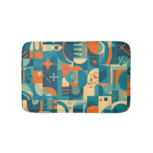 Orange och teal geometrisk abstrakt badrumsmatta (Framsidan)