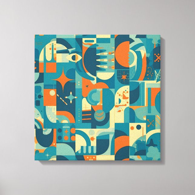 Orange och teal geometrisk abstrakt canvastryck (Framsida)