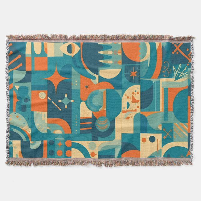 Orange och teal geometrisk abstrakt filt (Framsidan)