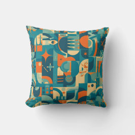 Orange och teal geometrisk abstrakt kudde