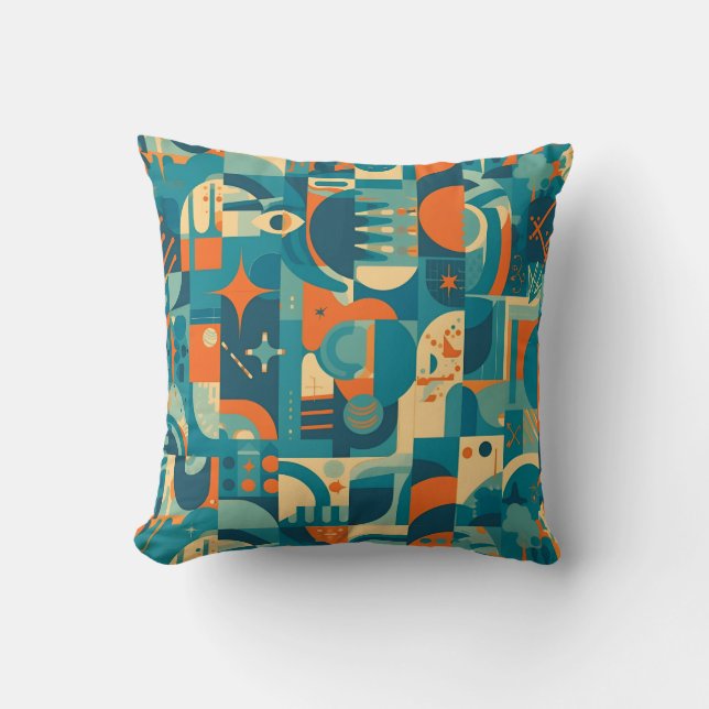 Orange och teal geometrisk abstrakt kudde (Framsida)