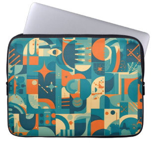 Orange och teal geometrisk abstrakt laptop fodral